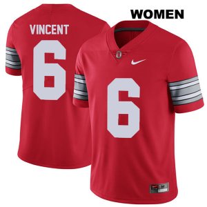 Women's NCAA Ohio State Buckeyes Taron Vincent #6 College Stitched 2018 Spring Game Authentic Nike Red Football Jersey ZY20D81AN